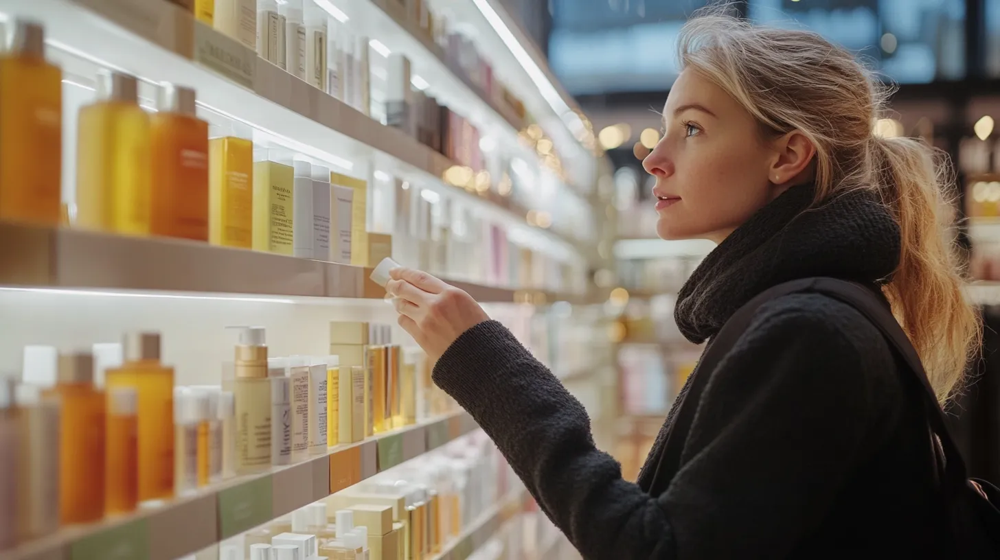 Femme européenne choisissant produits IA beauté