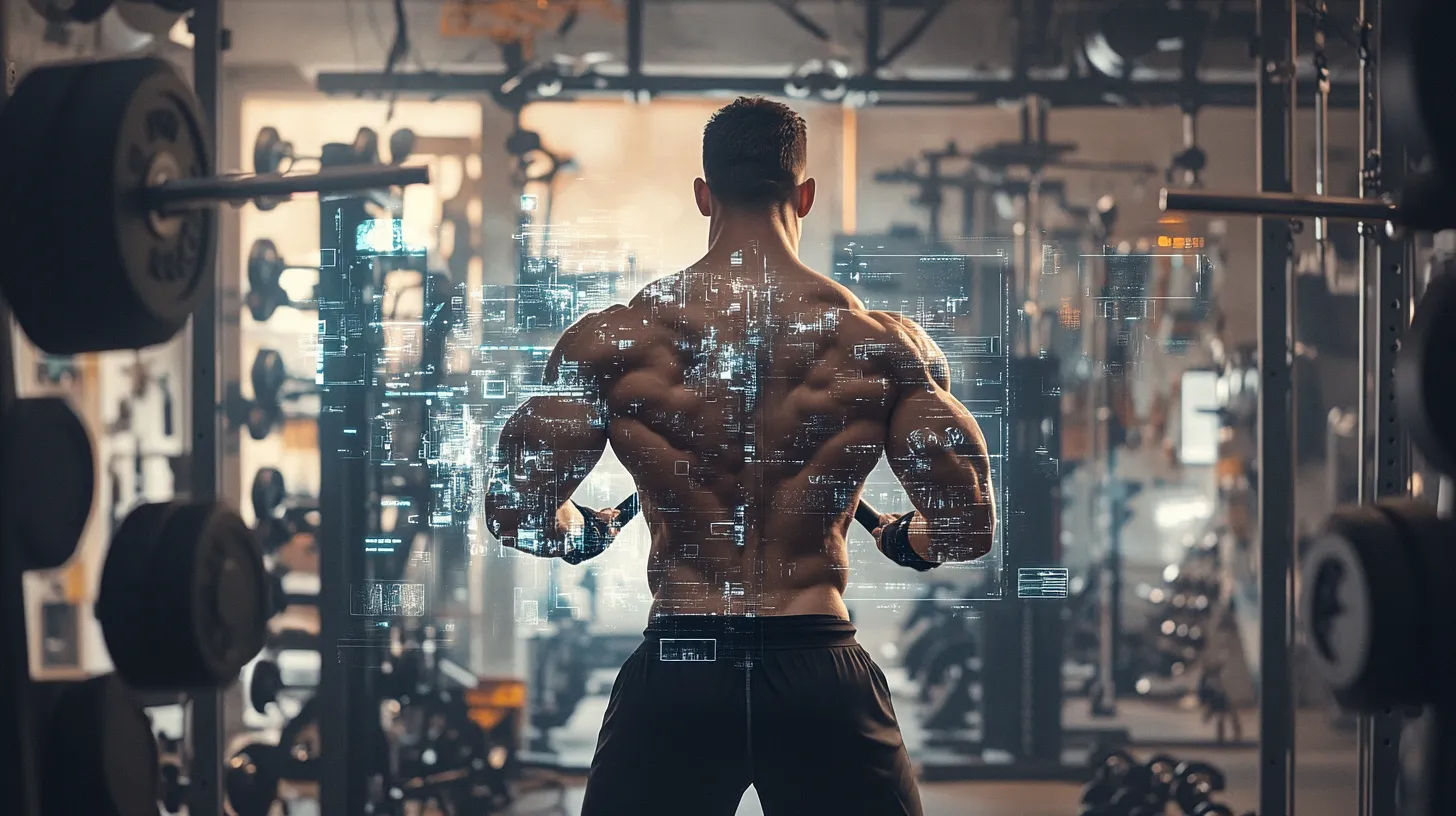 Homme utilisant IA pour entraînement en salle