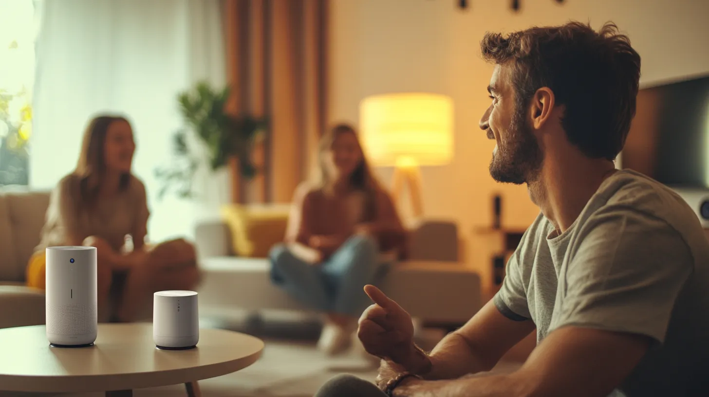 Famille utilisant intelligence artificielle maison moderne
