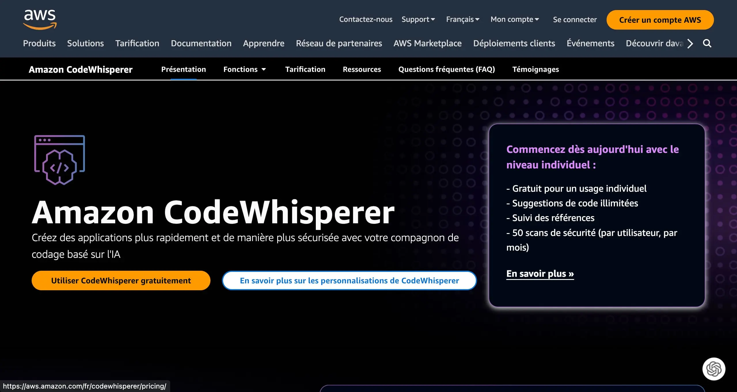 CodeWhisperer screenshot