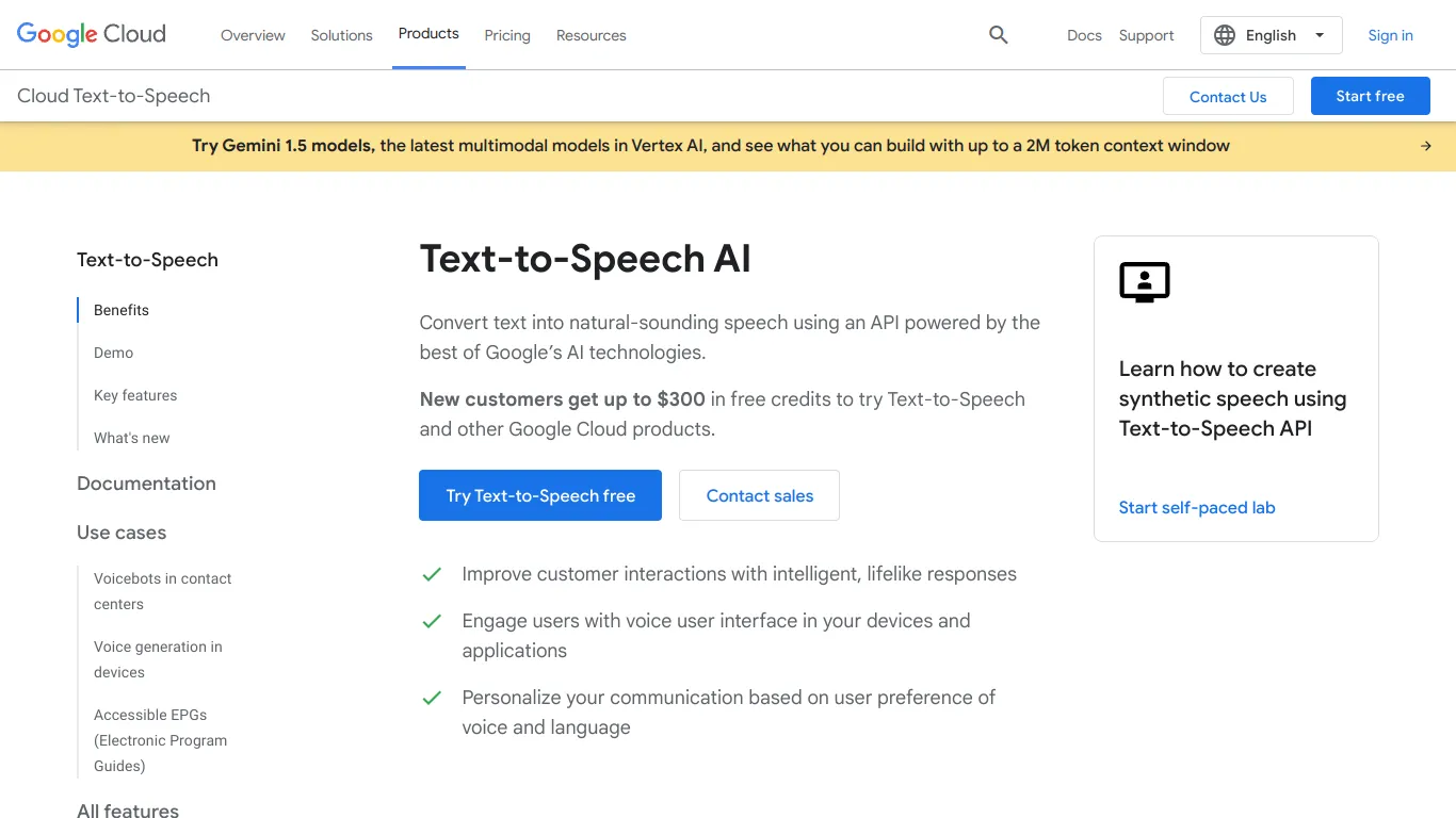 Google text to speech screenshot