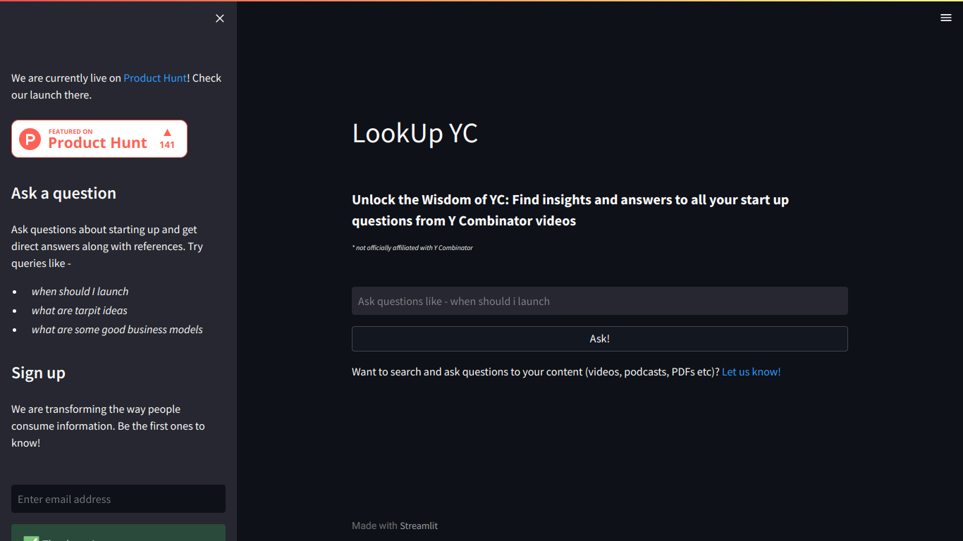 LookUp YC screenshot